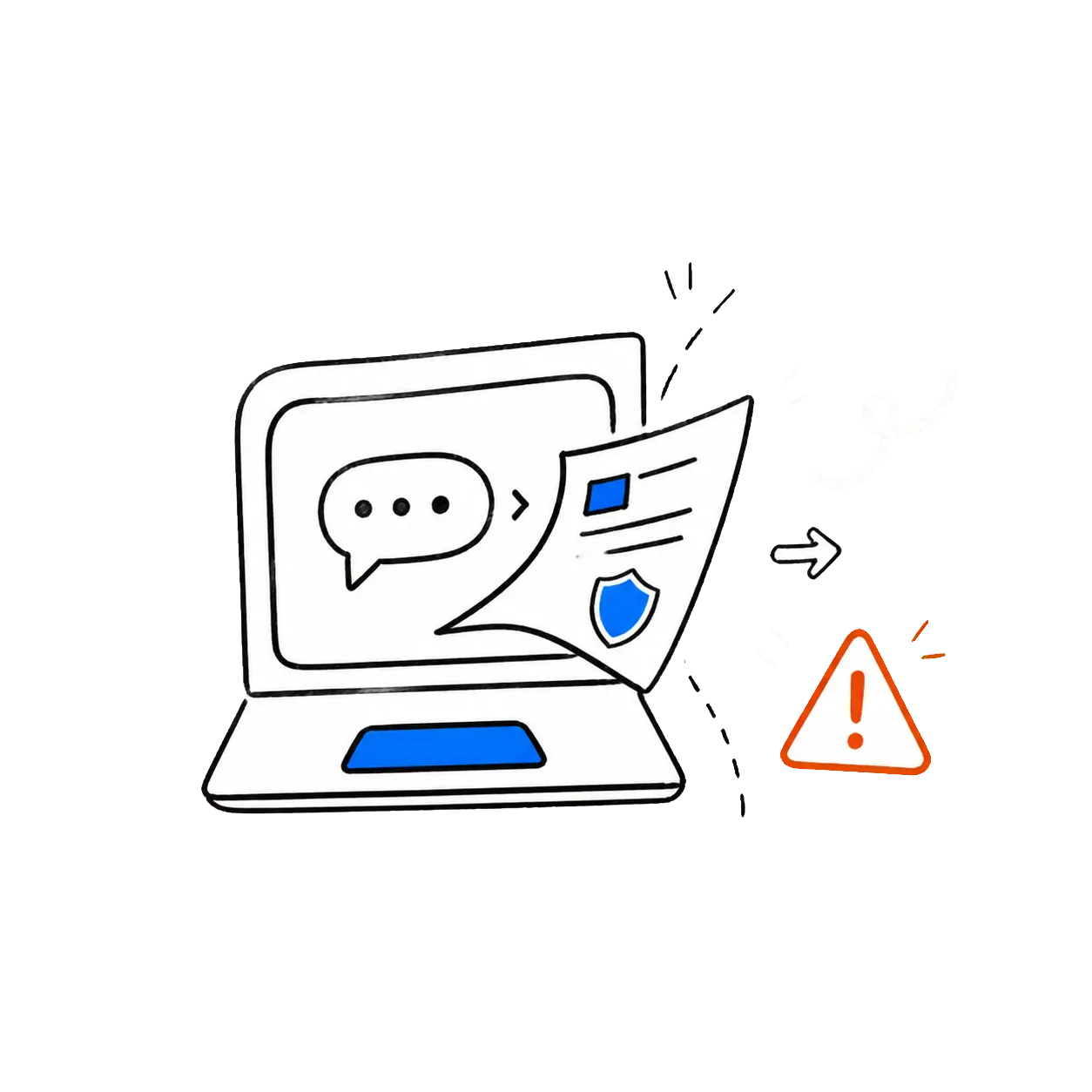 生成AIの画面から機密文書が外へ出ていくイラスト