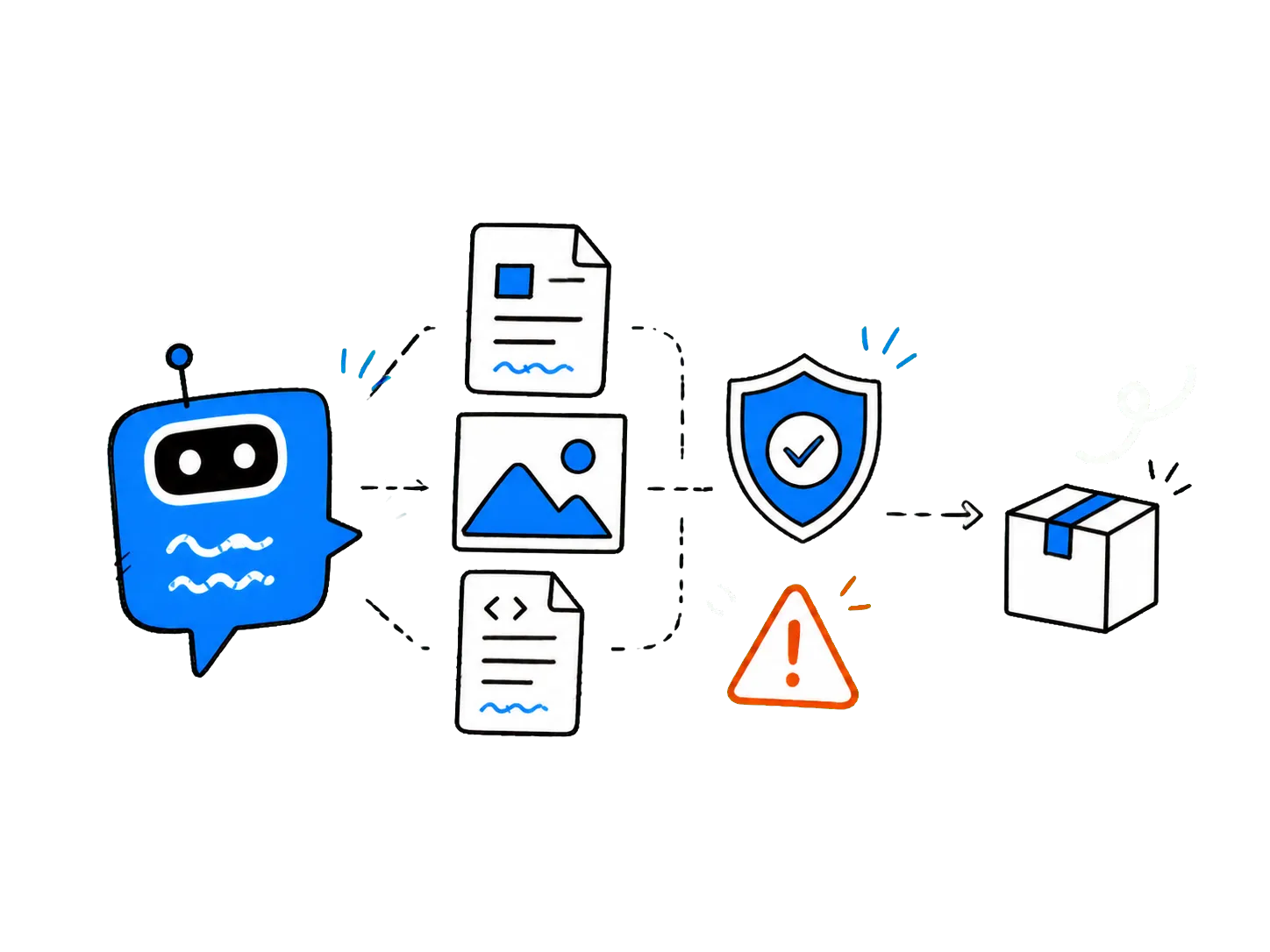 AIが生成した文章・画像・コードの権利を確認するイラスト