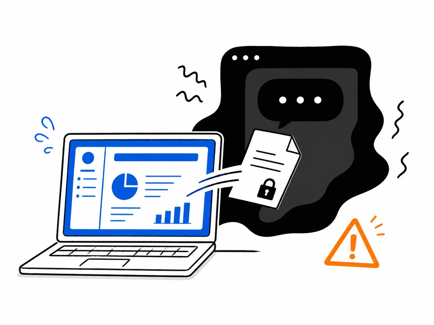 業務資料が見えないAIへ送られているイラスト